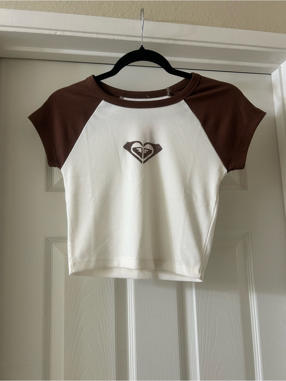 Roxy Brown and White Raglan Crop Top